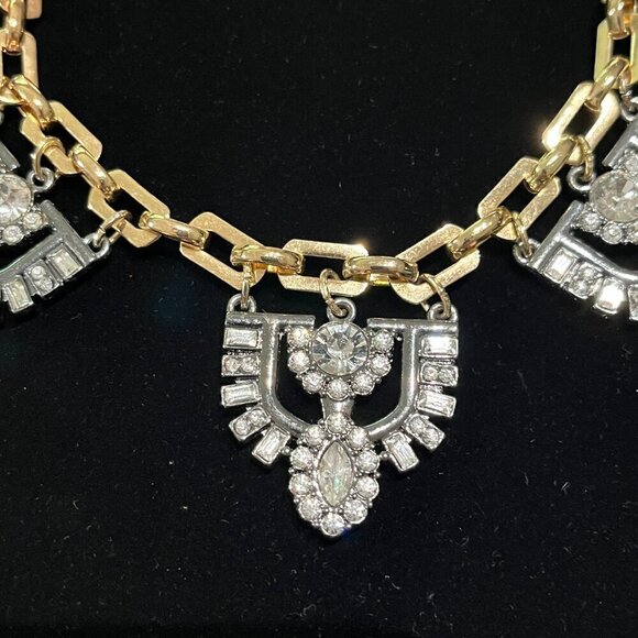 Stella & Dot for The Limited Two-Tone Art Deco Rhinestone Statement Bib Necklace - Picture 2 of 11